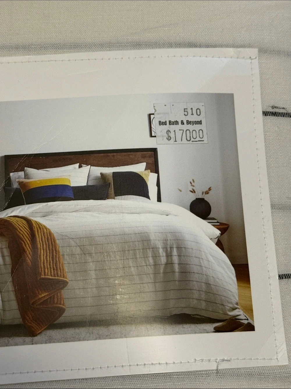 Studio 3B Linen Blend Wide Pinstripe 3 Piece Duvet Cover Set King Cream Navy